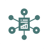 Icon showing a central mobile device connected to multiple nodes.
