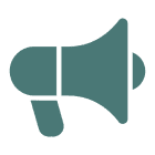 Icon of a blue megaphone symbol.
